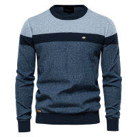 AIOPESON Spliced ผ้าฝ้ายเสื้อกันหนาวผู้ชาย O-Neck คุณภาพสูง Pullover ถักเสื้อกันหนาวชายฤดูหนาวใหม่ยี่ห้อ Mens เสื้อกันหนาว