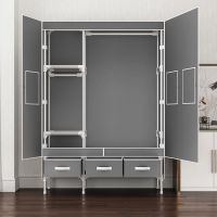 [COD] wardrobe bold steel frame rental room home open door type strong and durable pipe reinforcement storage hanging