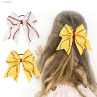 ☏ PU Leather Cheer Bows Hair Ties Elastic Hair Bands Softball Pattern Hairbands For School Kids Girls Sports Hair Accessories