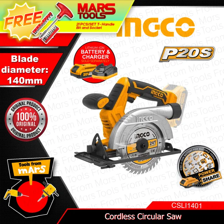INGCO Cordless Circular Saw CSLI1401 20V POWERSHARE •TOOLS FROM MARS