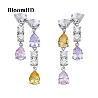 BloomHD แฟชั่น Minimalist Tassels Drop ต่างหู Inlay Shine Cubic Zirconia ประณีตเครื่องประดับยาวสำหรับผู้หญิง