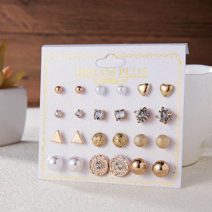 12-pairs-set-combination-stud-earrings-fashion-korean-imitation-zircon-earring-pearl-diamond-ear-gifts-factory-wholesale