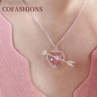 Pink Gem Pendant couple Necklace For Woman Minimalist Korean Jewelry Girl 39;s Neck Chain 2022 new Cupid arrow Love