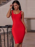 【YF】 Bandage Dress Red 2022 Summer Womens Midi Bodycon Elegant Sexy High Quality Yellow Pink White Evening Party Club