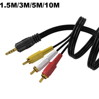 1.5m/3m/5m/10m 3.5mm Jack Plug Male to 3 RCA Male Adapter Music Audio Video AV AUX Cable Wire Cord For Speaker Laptop DVD TV P