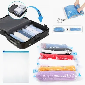 1pc Clothes Compression Storage Bags Hand Rolling Clothing Plastic Vacuum  Packing Sacks Travel Space Saver Bags