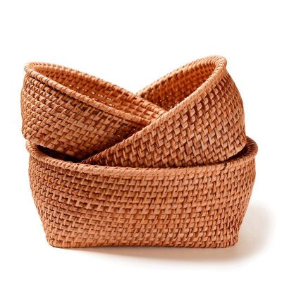 Handwoven Rattan Storage Tray Set Round Wicker Basket Bread Food Plate Fruit Cake Platter Dinner Serving Tray