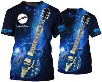 Personalized Name Blue Guitar Lover Guitarist T Shirt 3D All Over Printing S-5XL, Multicolor