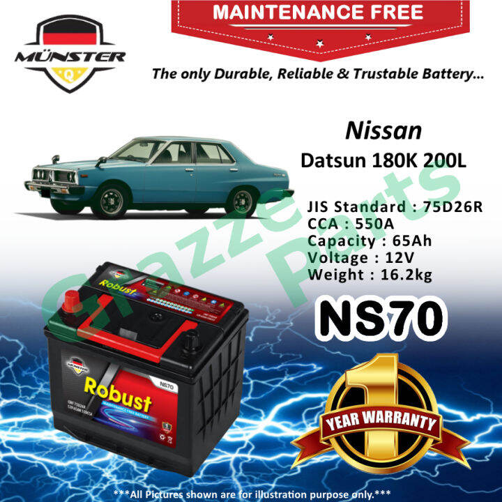 Münster Robust MF CMF NS70 | NS70R | 75D26R (65AH) Car Battery Bateri ...