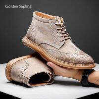 โกลเด้น Sapling Brogue รองเท้าผู้ชายแฟชั่นสันทนาการรองเท้าหนังแท้รองเท้าสบายฤดูหนาวข้อเท้าบูตผู้ชายรองเท้าลำลอง