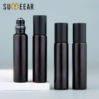 100Pcs/Lot 10ml Matte Black Essential Oil Bottle Refillable Roll On Perfume Bottle Frost Glass Roller Bottles Cosmetic Container Travel Size Bottles C