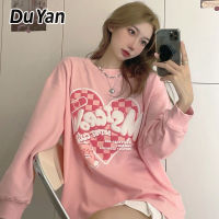 Du Yan เสื้อกันหนาวสำหรับผู้หญิงกราฟฟิตีหัวใจบวกกำมะหยี่แขนยาวสวมใส่คู่ด้านบน