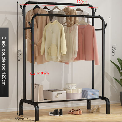 Double Pole Coat Rack Floor Standing Clothes Hanger Storage Drying Balcony Cloth Drying Shelf Shoes Rack Clothes Horse Furniture