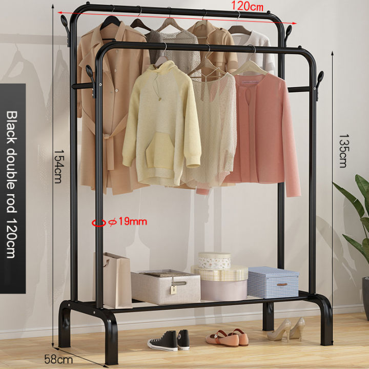 double-pole-coat-rack-floor-standing-clothes-hanger-storage-drying-balcony-cloth-drying-shelf-shoes-rack-clothes-horse-furniture