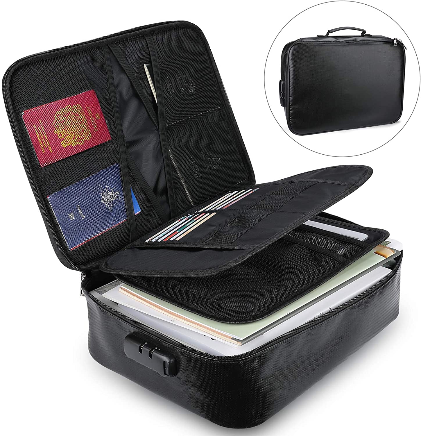 Fdit Fireproof Document BagsTwo Layers Fire Safe Bag and Waterproof Storage Waterproof and Fireproof Bag for Documents iPad Money Jewelry and Money 