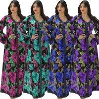 【YF】 Green Purple Blue Fancy Long Sleeve Casual Summer Floral Dresses For Women 2023 Arab Products Kimono Clothing Prayer Hijab Robe