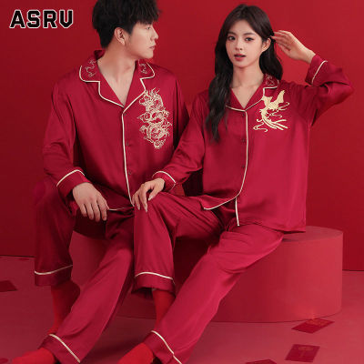 ASRV ชุดนอนผู้ชาย ชุดนอนชาย กางเกงใน ผู้ชาย กางเกงในชาย ชุดนอนคู่สำหรับผู้ชายและผู้หญิงงานแต่งงานชุดนอนสีแดง Honmei