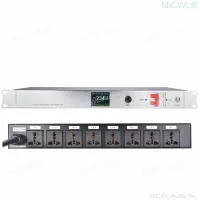 MiCWL 8 Channel LCD Power Sequence Controller 1U Rack Mount 30A 6000W Conditioner Surge Protector with Regulator Air Switch