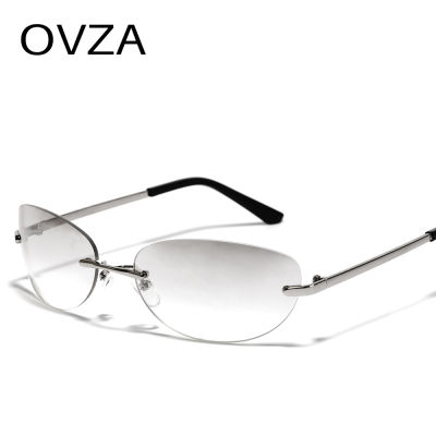 OVZA แว่นตากันแดดไร้ขอบแฟชั่นสำหรับผู้หญิงสี่เหลี่ยมผืนผ้า21กรัม S2064 UV400ชายแว่นตาไล่ระดับสี