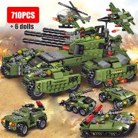 NEW LEGO 710PCS Military MOC DIY 6in1 SWAT WW2 Tank Plane Building Blocks Vehicle Model Mini Soldiers Dolls Educational Toys for Boys Kid