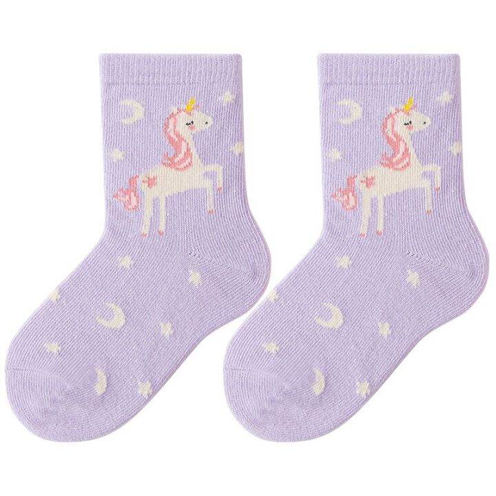 three-pairs-caramella-autumn-winter-childrens-socks-cartoon-middle-cut-cotton-baby-unicorn-girls-564913