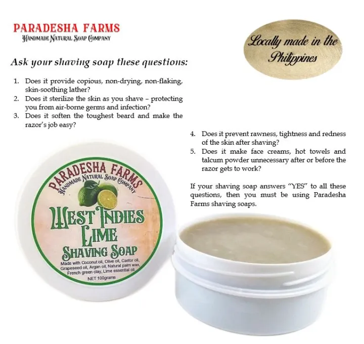 West Indies Lime Shaving Soap (100gram jar) Paradesha Farms Handmade