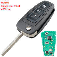 433เมกะเฮิร์ตซ์3ปุ่มเปลี่ยนพลิก Keyless E Ntry Fob กับ4D63 80Bit ชิปและ HU101ใบมีดเหมาะสำหรับฟอร์ดโฟกัสเฟียสต้าไทเทเนียม2011 2012