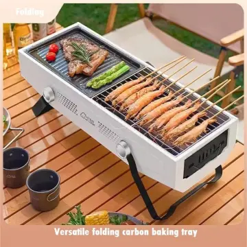 Portable Korean BBQ Grill Pan Charcoal Barbecue Grill Stainless Steel  Non-stick Barbecue Tray Grills for Outdoor Camping bbq