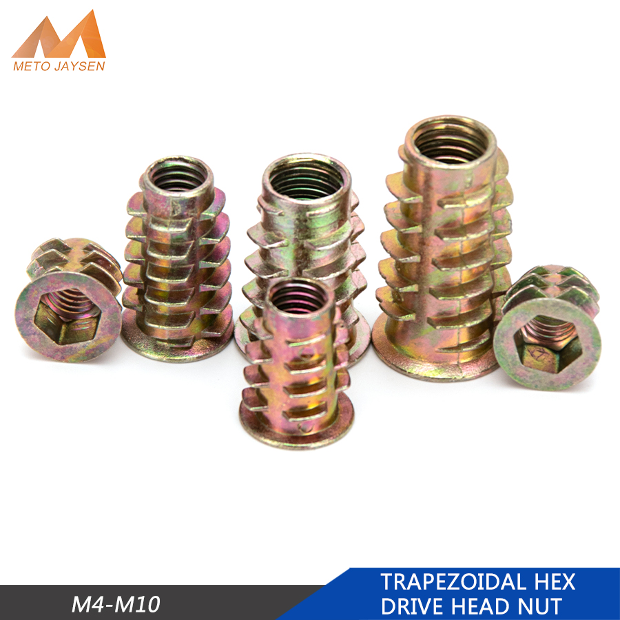 Wood Insert Nuts Zinc Plated Carbon Steel Threaded Inserts for Wood Furniture Hex Drive Nut M6/M8/M10 M8×20mm Full Thread