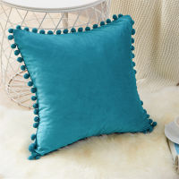 Cushion Cover With Balls Soft Velvet Throw Navy Pillow Covers Car Blue Pillow Cases Sofa Bed Home Decor 60x60 Teal PillowCase