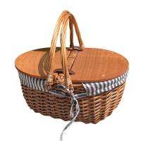 Wicker Picnic Basket with Liner Wooden Split Lid Picnic Basket Vintage-Style Wicker Picnic Hamper with Folding Woven Handle for Picnic Camping Outdoor Valentine Day Thanks Giving Birthday nearby