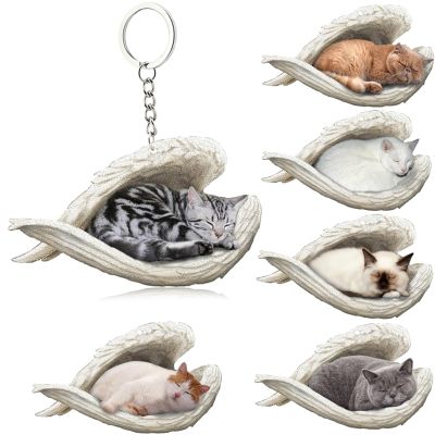 1 Piece 16 Style Cut Cat Sleeping Angel Pendant Bag Key Chains Car Keychain Keyring Animal Pet Jewelry Gift For Women Girls