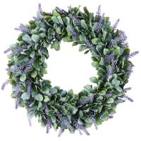 Front Door Wreath 18 Inch Artificial Lavender Wreaths Christmas Wedding Decor Winter Spring Summer Fall Boxwood Outdoor