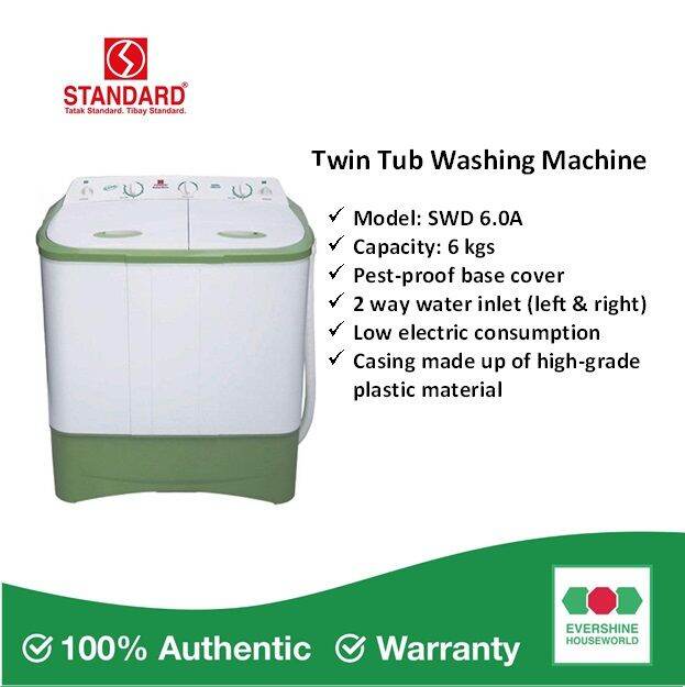 STANDARD 6 KG TWIN TUB WASH/SPIN DRY WASHING MACHINE SWD 6.0 Lazada PH