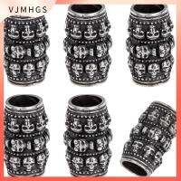 VJMHGS 6 Pcs เหล็กไร้สนิม หลอดคอลัมน์กับลูกปัดกะโหลก รูปร่างของหลอด 0.940.55นิ้วค่ะ ยุโรปขนาดใหญ่หลุมหลวมลูกปัดลูกปัดโลหะ อุปกรณ์เสริมที่มีประโยชน์ ลูกปัดสเปเซอร์ สาวๆ