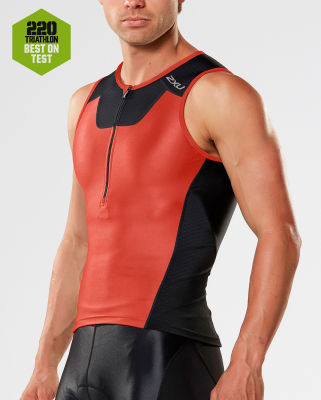 2XU เสื้อแขนกุดใสออกกำลังกายสำหรับผู้ชาย สีแดง 2XU X-VENT Tri Singlet - MT4358a by WeRunOutlet