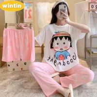 Wintin Live Hot Three-Piece Set SpringSummer Pajamas Womens New Short Sleeve round Neck Cartoon Cute Loungewear Loose Outfit