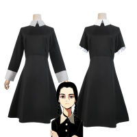 Rabu Addams Pakaian Rabu Cosplay Kostum Gadis Hitam Pakaian Rambut Palsu Lita Wanita Addams ฮาโลวีน Karnival Cosplay Kostum