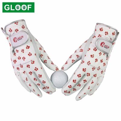 20211Pair Womens Golf Gloves Leather Soft Fit Sport Grip Durable Gloves Floral Anti-skid Breathable Sports Gloves