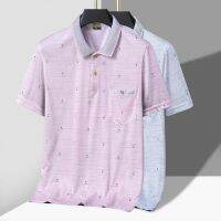 COD High-quality lapel T-shirts for mens middle-aged dads summer ice silk short-sleeved T-shirts boys polo shirts summer ice silk sleeves Tee middle-aged and elderly breathable tops for boys