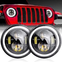 ▨☎ Car HeadLight 7inch H4 LED car light DRL Angle Eyes Ring Halo 12V 24V Hi/Lo Turn Signal for JEEP Wrangler JK TJ LJ CJ7 Lada Niva Offroad Beetle