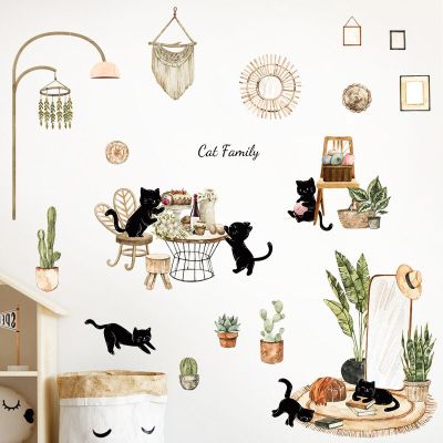 Nordic Plant And Cat For Kids Room Living-room Sofa TV Background Decoration Wardrobe Door Decor. wall stickers Wallpaper Poster