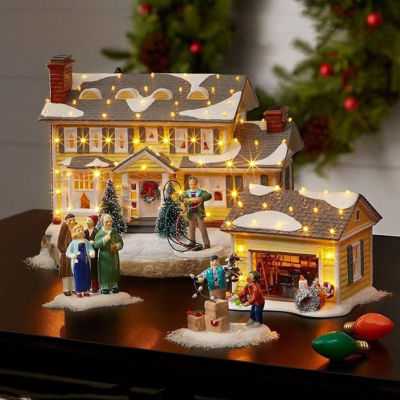 [wondering] คริสต์มาส Ornamnet คริสต์มาสฉากหมู่บ้านบ้านเมืองที่มีไฟ LED สีขาวอบอุ่นเทพนิยายสวนสร้างสรรค์เรซิ่นแบตเตอรี่ใช้งาน