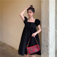 Korean version of summer new short sleeve loose solid color dress