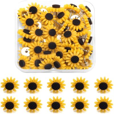 ☊✴¤ 20/30/40/50/60PCs Metal Sunflower Shape Push Pins Drawing Photo Studs Office School Binding Accessories