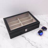 8 Grids PU leather Eyeglasses Storage Box Sunglasses Glasses Display Case Travel Jewelry Organizer Container Transparent Lid