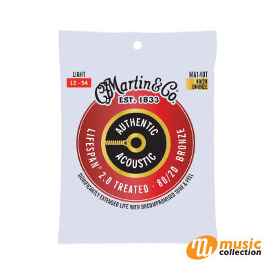 Martin MA140T Lifespan Treated 80/20 Bronze Authentic Acoustic Guitar Strings Light 12-54 (สายเคลือบ)