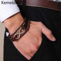 Kemstone โลหะผสมหนัง PU ผ้าทอหลายชั้นสร้อยข้อมือสีดำเครื่องประดับของขวัญ