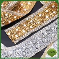 CHE24 รีด/ติดกาว ประดับพลอยเทียม ทองเงินเงิน เงางาม ริบบิ้นโซ่พลอยเทียม Bling Bling สายรัดตกแต่ง ดีไอวาย