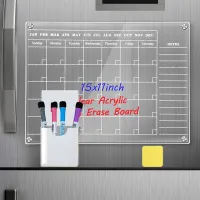 New Acrylic Magnetic Calendar Set for Fridge Transparent Planning Whiteboard Dry Erase Calendar with 4 Markers and Pen Holder Cups  Mugs Saucers